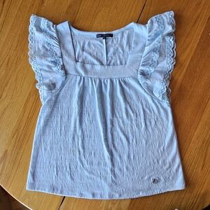 Adrienne Vittadini Pale Blue Textured Square Neck Top